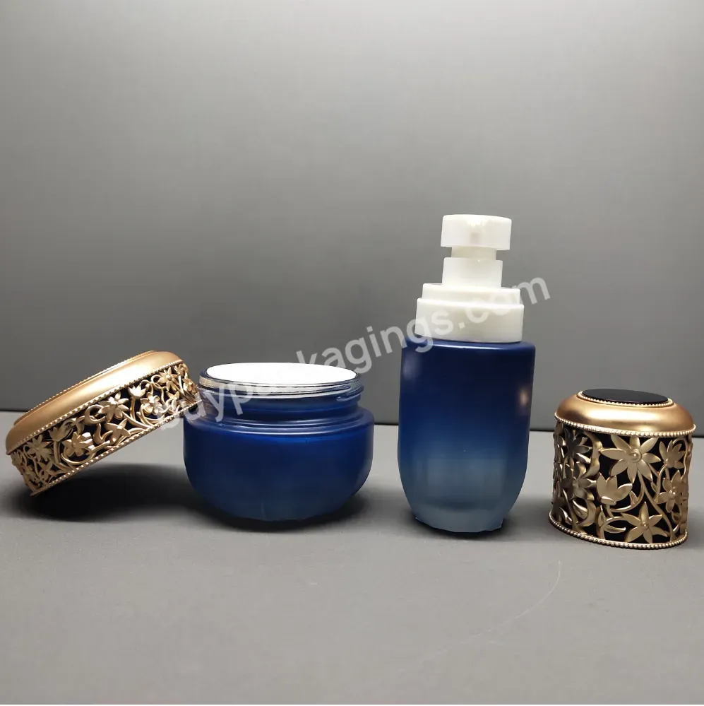 40ml 100ml 110ml 120ml Gradient Blue Glass Lotion Pump Bottle Cosmetic Personal Care Skin Cream Jar