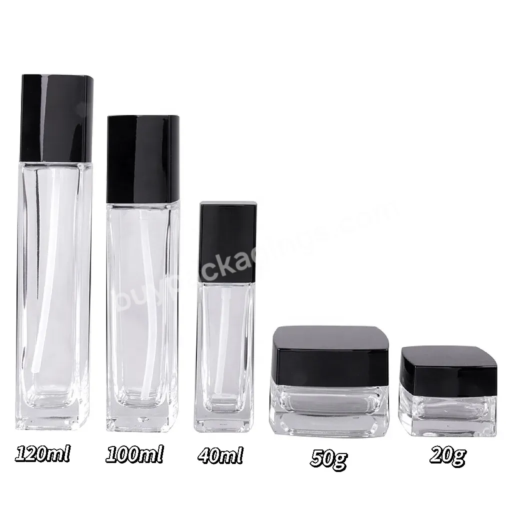 40ml 100ml 120ml 20g 50g Glass Skincare Packaging Set Square Bottle For Lotion