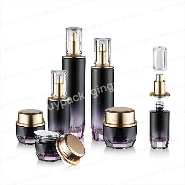 40ml 100ml 120ml Luxury Cosmetic Glass Bottles Purple Lotion Bottles With Aluminum Pump Glass Lotion Containers