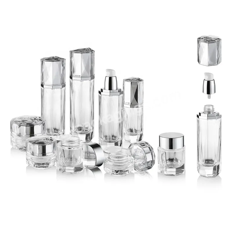 40ml 100ml 120ml Unique Shape Clear Glass Lotion Pump Bottle Cosmetic Personal Care Skin Cream Jar