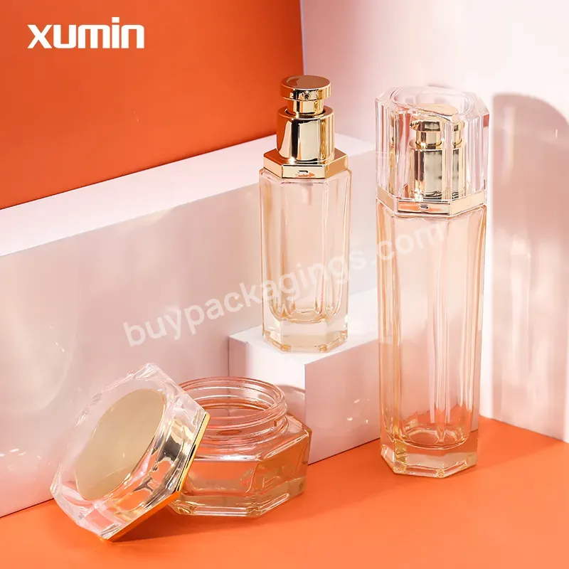 40ml 100ml 130ml Cosmetics Glass Bottle Luxury Glass Skincare Jars And Bottles With Gold Lids For Face Serum And Body Skin Care