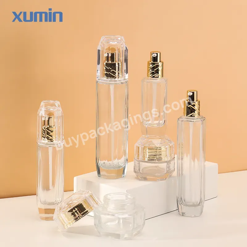 40ml 50ml 80ml 110ml Cosmetic Glass Bottle Set Skincare Container Clear Serum Pump Glass Bottles 30g 50g Glass Jars With Lids