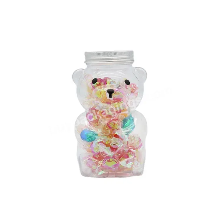 430ml Pet Cute Clear Plastic Jar Food Kitchen Storage Jar With Bear Shaped Candy Packaging