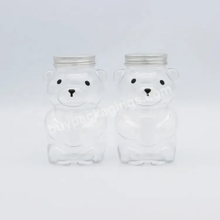 430ml Pet Cute Clear Plastic Jar Food Kitchen Storage Jar With Bear Shaped Candy Packaging