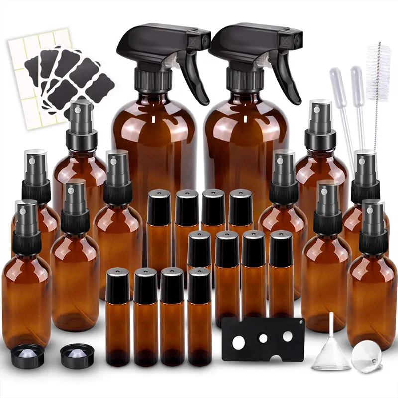 481016oz 103050100500ml Refillable Cosmetic Perfume Oil Room Empty Amber Small Containers Plastic Spray Bottles Sets