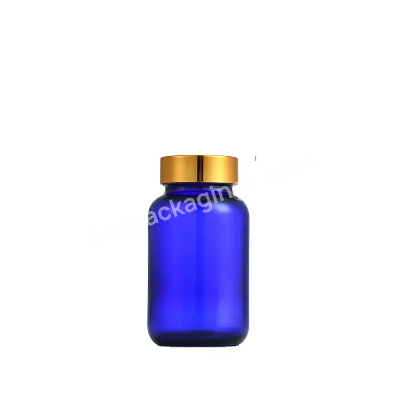 4oz 120ml Blue Glass Medicine Bottle Pill Bottle With Gold Cap Lid