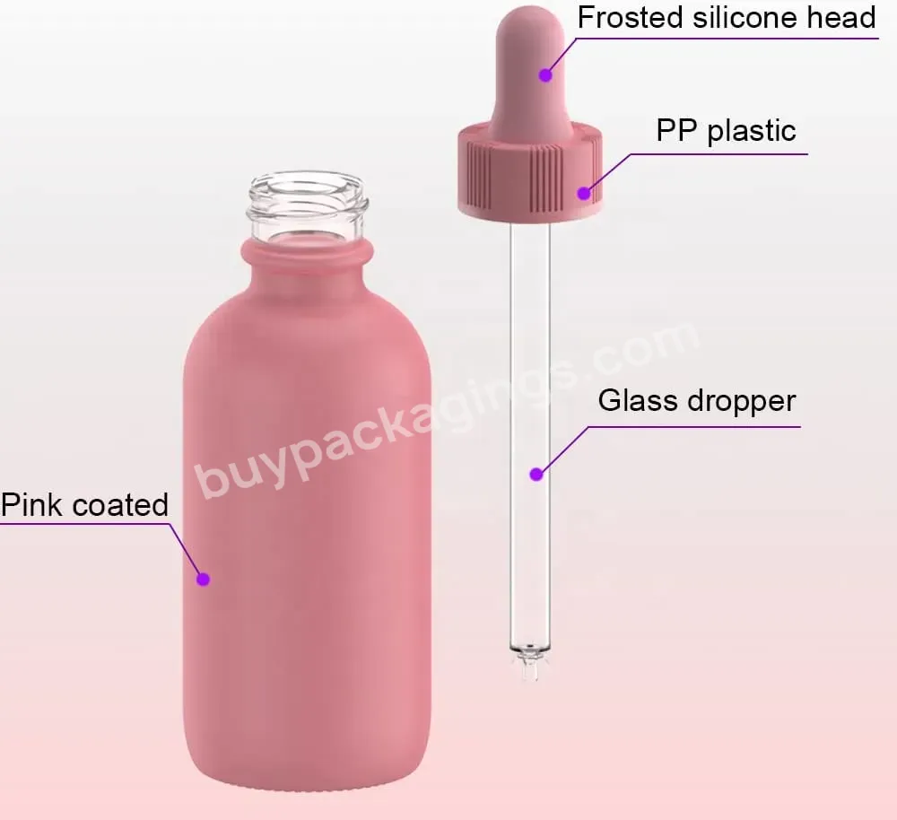 4oz 2oz 1oz 0.5oz Romantic Pink Color Boston Round Essential Oil Glass Bottle With Graduated Pipette