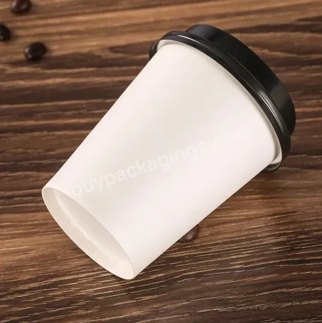 4oz 8oz 12oz Disposable Double Wall Gold Foil Stamping Custom Logo All Black Hot Coffee Paper Cup With Ps Lid