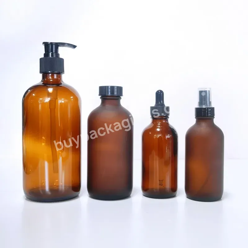 4oz 8oz 16oz 500ml Clear Amber Boston Round Glass Bottle Pump Spray Glass Boston Bottles For Essential Oils