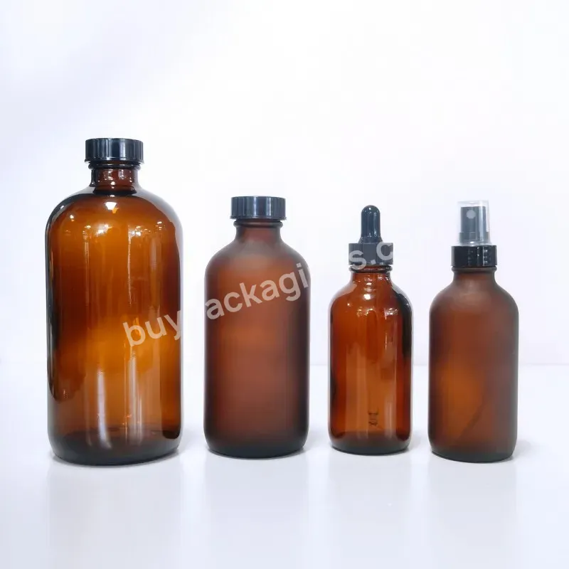 4oz 8oz 16oz 500ml Clear Amber Boston Round Glass Bottle Pump Spray Glass Boston Bottles For Essential Oils