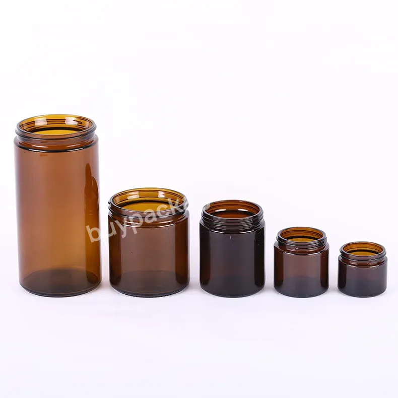 4oz 8oz 9oz Straight Sided Wide Mouth Amber Glass Jar With Lid