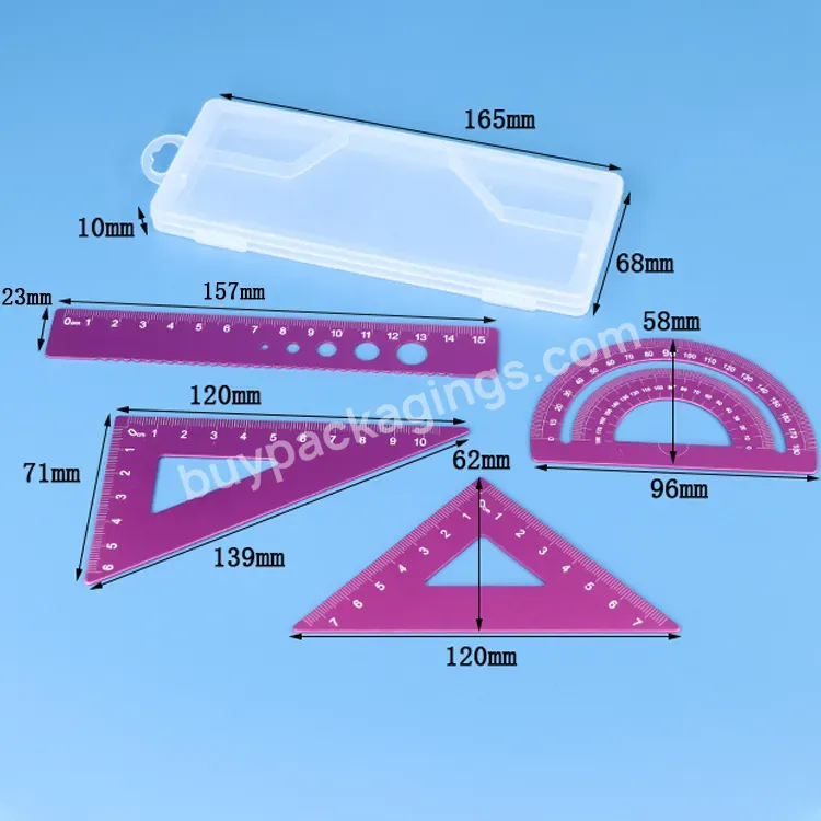 4pcs Stationery Geometric Protractor Triangles Ruler Box Protractor Teaching School Math Sets Geometry Drawing Tool Plastic Case