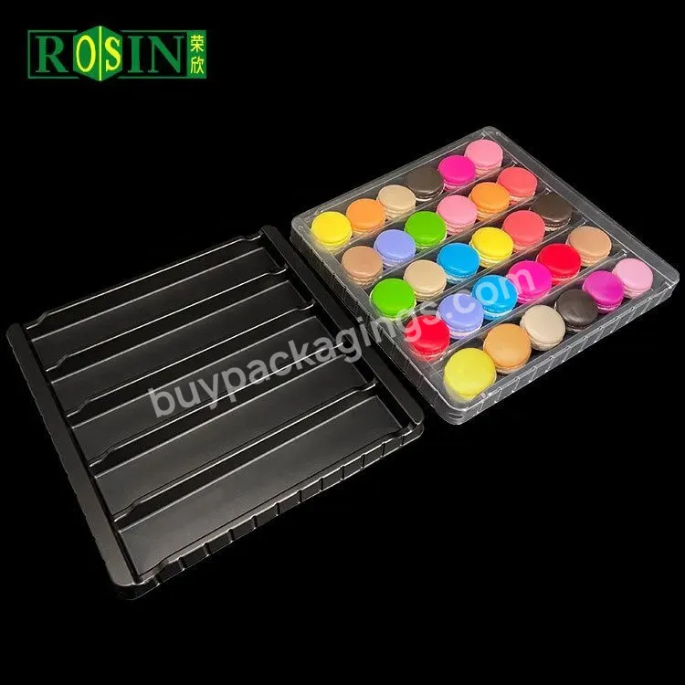 5 Compartment Macaron Box Square Black Or Clear Plastic Blister Insert Snack Cookie Biscuit Macaron Tray