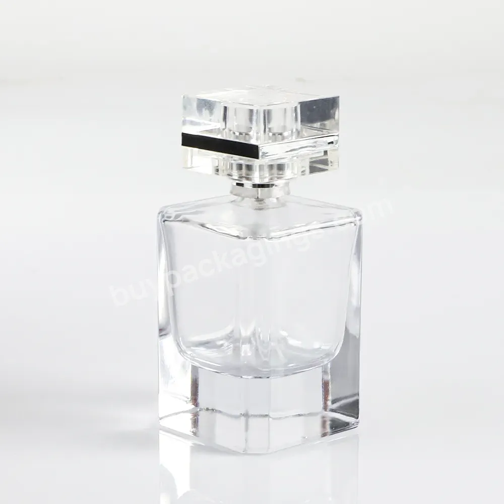 50 Ml 100ml Luxury Crystal Glass Perfume Refill Bottle Perfume Bottle Square And Clear Botol Parfum Bottle With Customize Cap