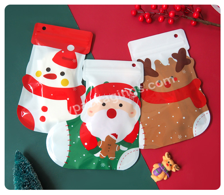 50 Pcs/lot 2022 New Christmas Socks Creative Holiday Gift Bag Cookie Candy Packaging Pouch Self Sealing