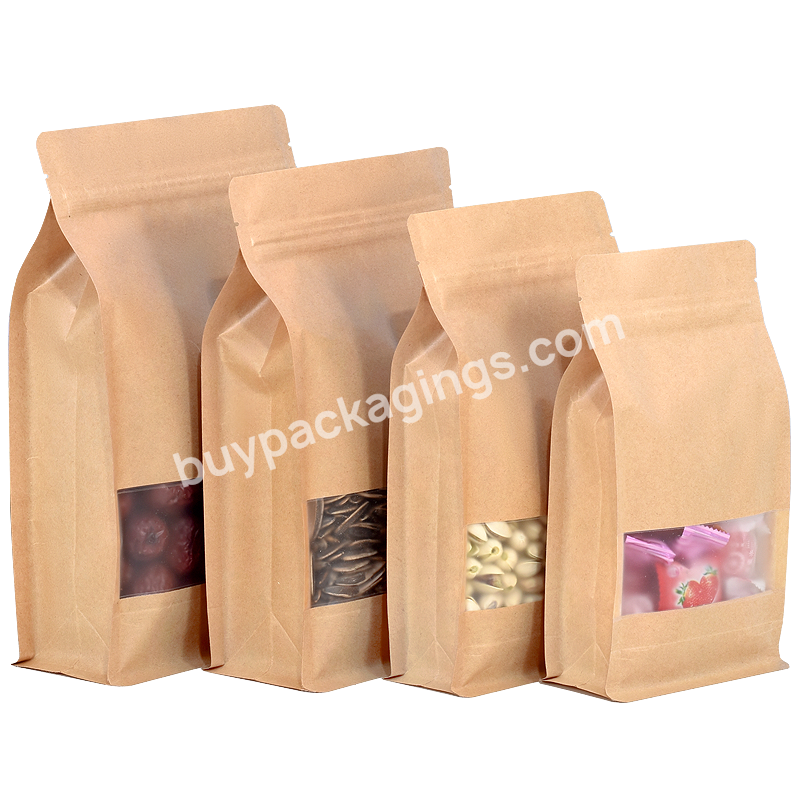 50 Pcs/lot Brown Kraft Paper Flat Bottom Packaging Bag For Candy Dried Nuts Fruits Food Storage With Window
