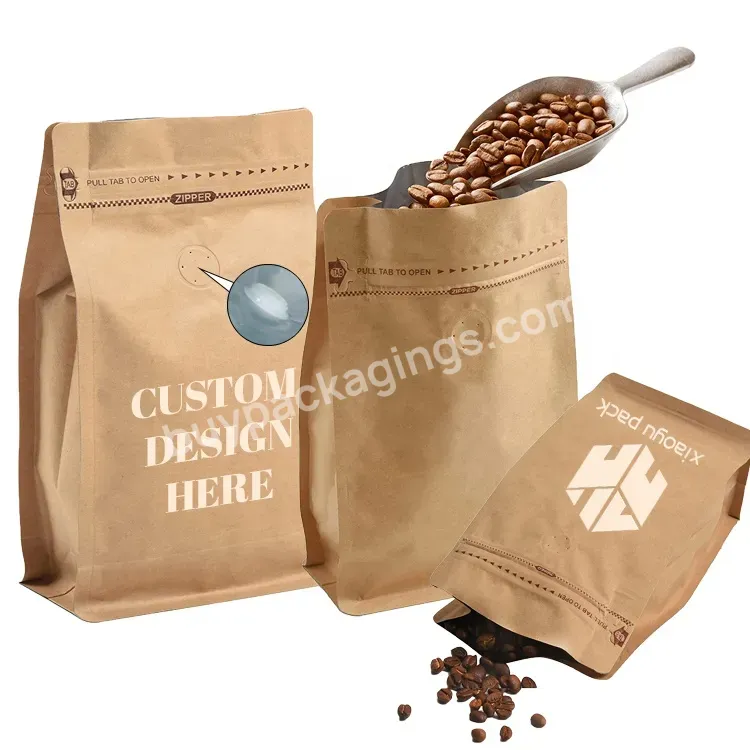 500g 1kg Low Moq Recyleable Custom Printed Compostable Kraft Paper Empty Coffee Bags With Valve And Zipper Top