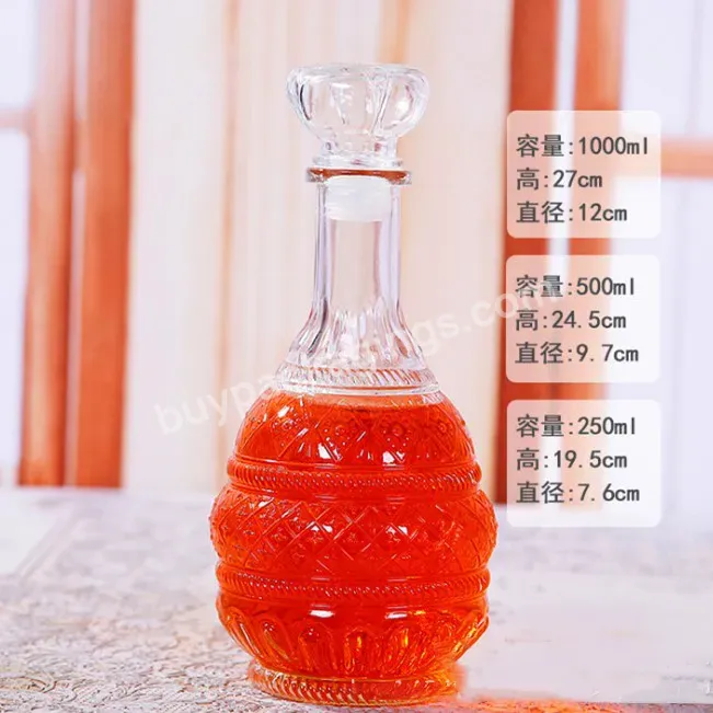500ml 1l Big Capacity Transparent Thickened Special Shape Glass Wine Bottle Health Red Wine Bottle For Beverage With Glass Cap