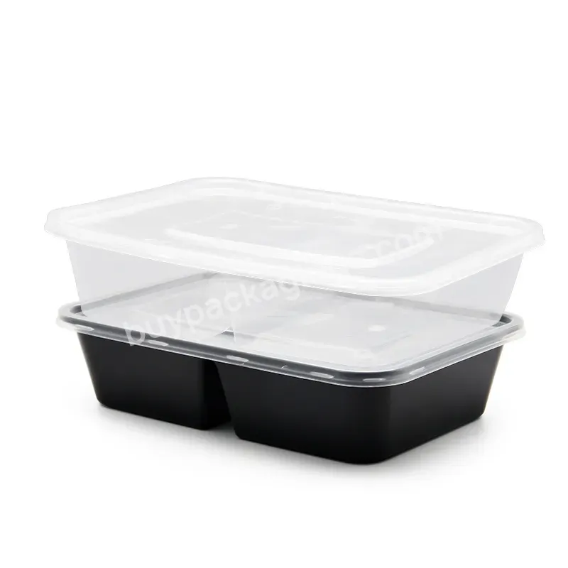 500ml 650ml 750ml Rectangular Take Away Disposable Plastic Box 2 Compartment Microwave Food Container For Leakproof