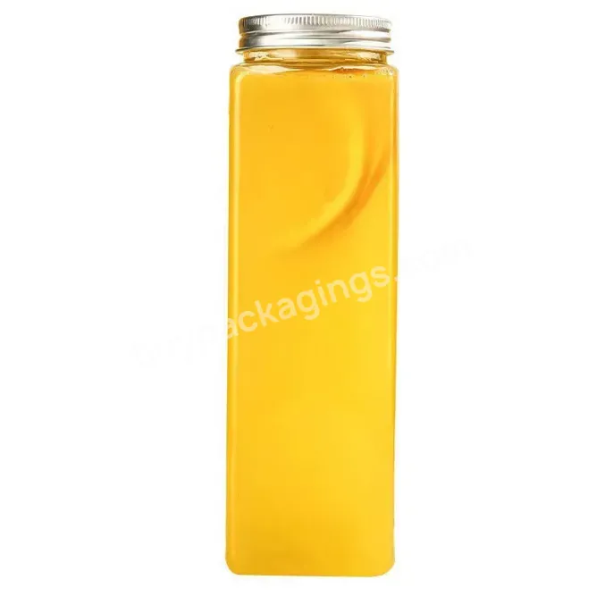 500ml Rectangular Milk Tea Bottle With Aluminum Cap Plastic Wide Mouth Disposable Juice Bottle - Buy Disposable Milk Tea Cup,Aluminum Cap,Rectangular Milk Tea Bottle.