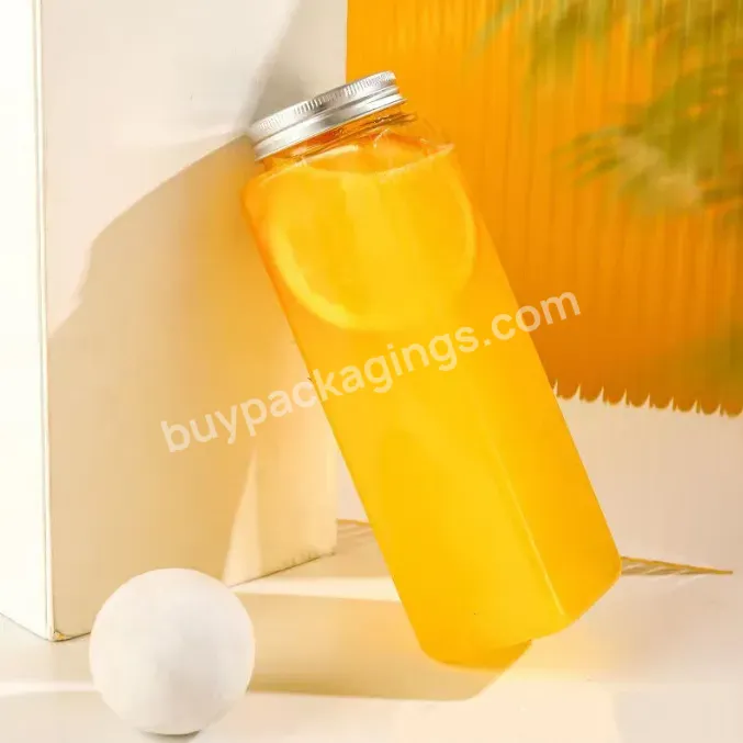 500ml Rectangular Milk Tea Bottle With Aluminum Cap Plastic Wide Mouth Disposable Juice Bottle - Buy Disposable Milk Tea Cup,Aluminum Cap,Rectangular Milk Tea Bottle.