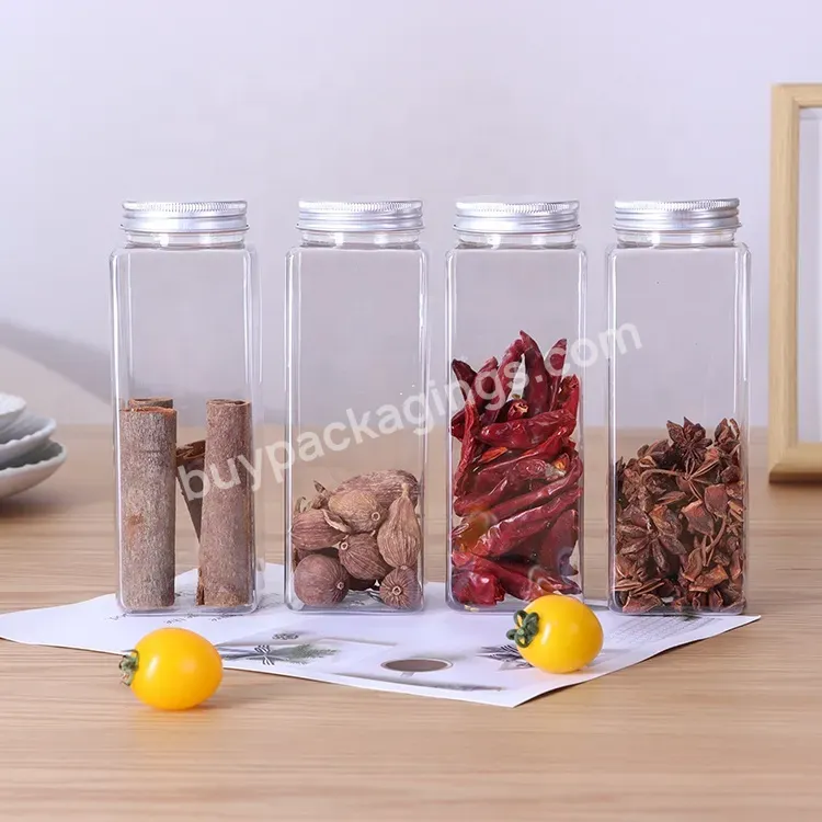 500ml Square Pet Clear Jars For Storing Nuts Butter And Dried Fruits Pet Can Jar With Aluminum Lid