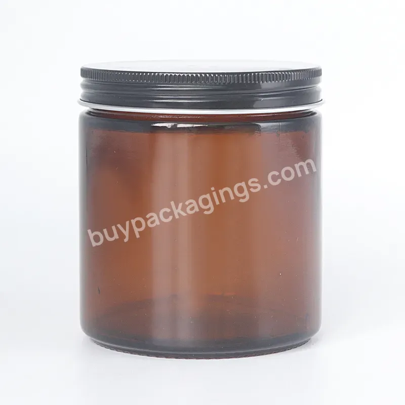 500ml Wide Mouth Amber Glass Jars With Aluminum Cap Lids For Body Wash/candle Making/cosmetic Packaging - Buy Amber Glass Jars,Amber Glass Jars With Lids,Glass Jar With Aluminium Cap.