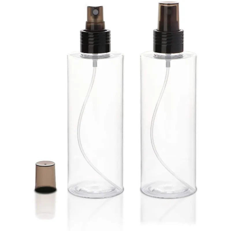 50100120150200ml Custom recycled empty pet plastic flat shoulder clear hair cosmetic spray bottle with pump