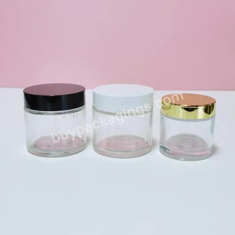 50g 100g 200g Cream Glass Jar With Black White Plastic Lids For Cosmetic Packaging