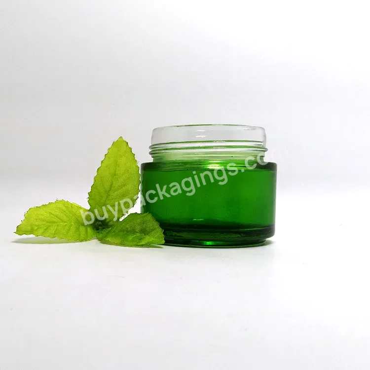 50g 100g 200g Green Skincare Body Butter Powder Lip Mask Scrub Bath Salts Cosmetic Containers Glass Cream Jars With Lid - Buy Jars With Wood Lids,Coloured Glass Cosmetic Jars,Green Glass Cosmetic Jars.