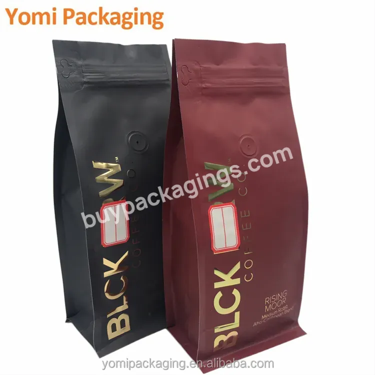 50g 250g 500g Food Grade With Hot Stamp Gold Mylar Foil Gusset Coffee Bags