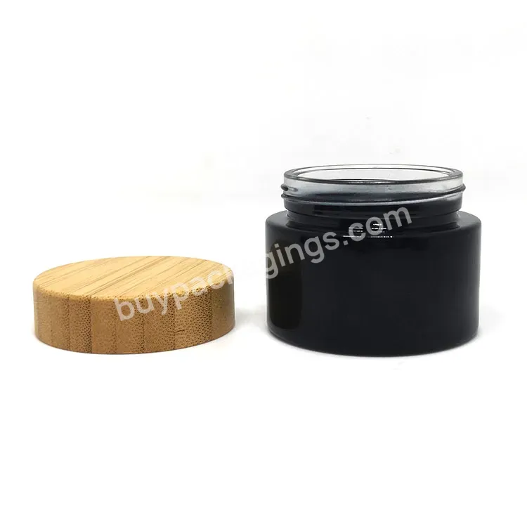 50g Empty Black Pot En Verre Cosmtique Avec Couvercle Bambou