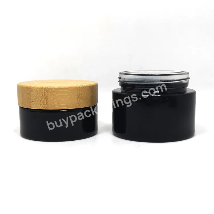 50g Empty Black Pot En Verre Cosmtique Avec Couvercle Bambou