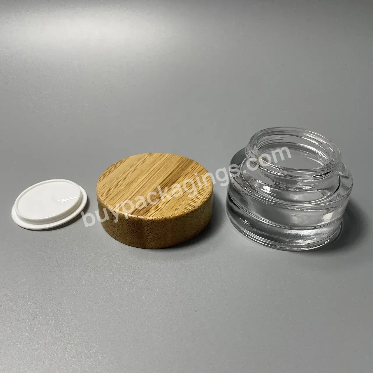 50g Frosted Green Amber Black Cosmetic Glass Jar With Bamboo Screw Lid - Buy Cosmetic Packaging Containers,Cosmetic Containers,Glass Jar With Bamboo Lid.