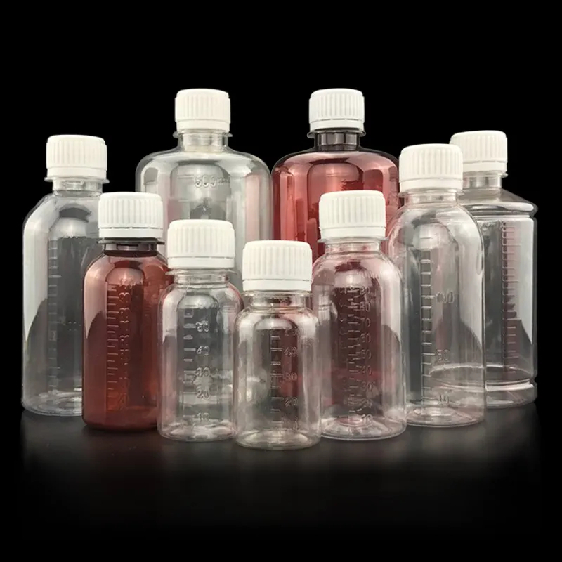 50ml 100 200 ml 500ml small mouth transparent plastic dispensing liquid sample bottle polyester sample bottle with graduation