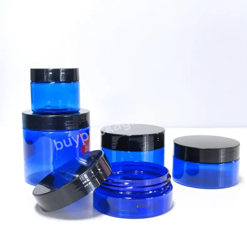 50ml 100ml 120ml 200ml Transparency Blue Clear Cosmetic Cream Plastic Pet Jar With Black Lid - Buy Plastic Jar,Pet Jar 200ml,Pet Jar 150 Ml.