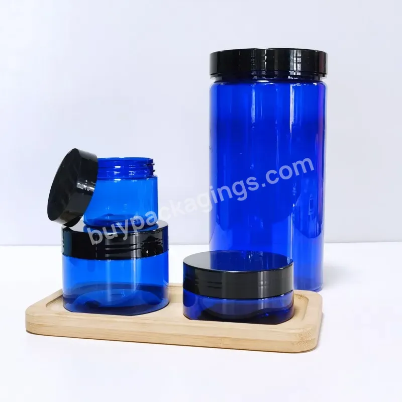 50ml 100ml 120ml 200ml Transparency Blue Clear Cosmetic Cream Plastic Pet Jar With Black Lid - Buy Plastic Jar,Pet Jar 200ml,Pet Jar 150 Ml.