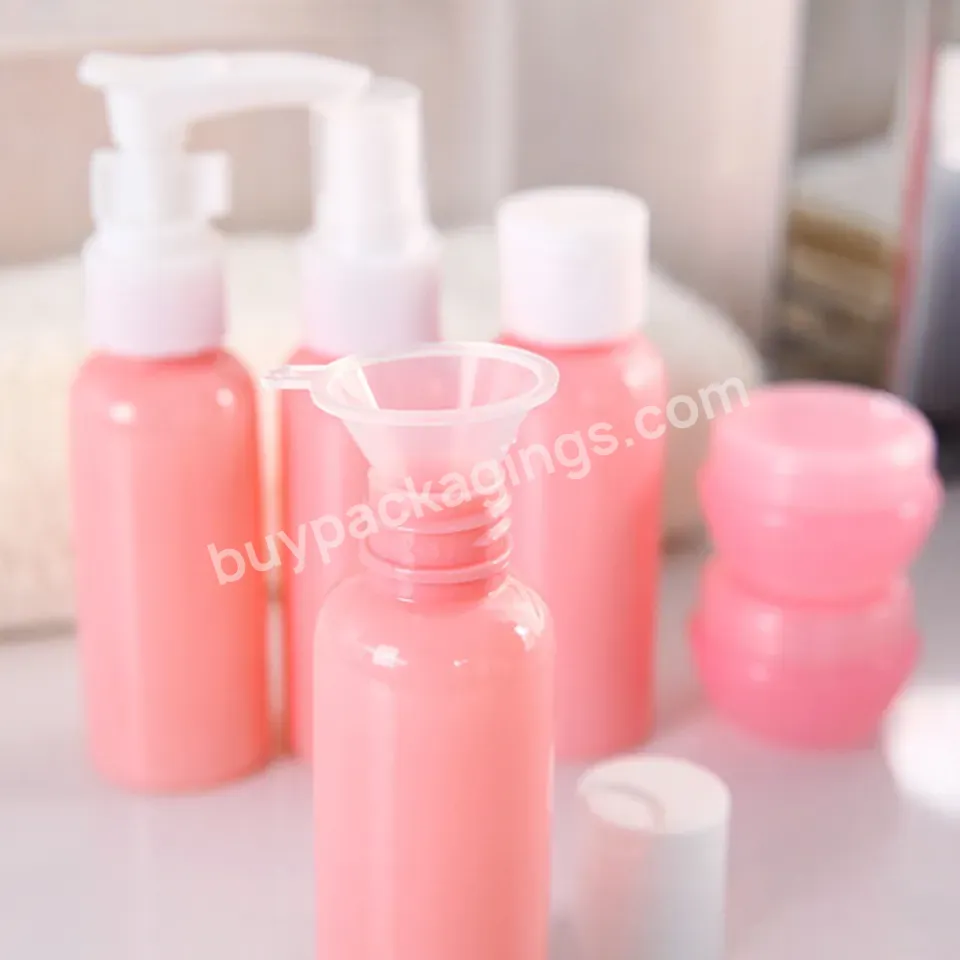 50ml 100ml 120ml Plastic Round Pink Cosmetic Skin Care Collection Set Round Lotion Spray Lotion Bottle