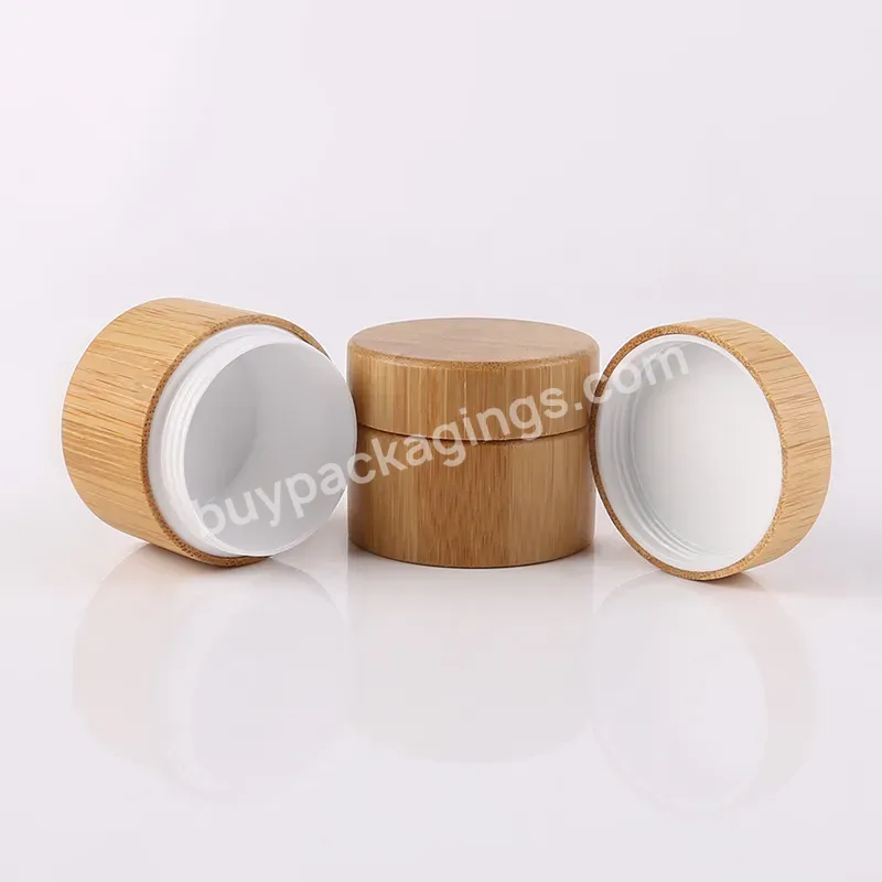 50ml 100ml 150ml White Bamboo Round Pet Plastic Cosmetic Jar Screw Cap With Inner Lid