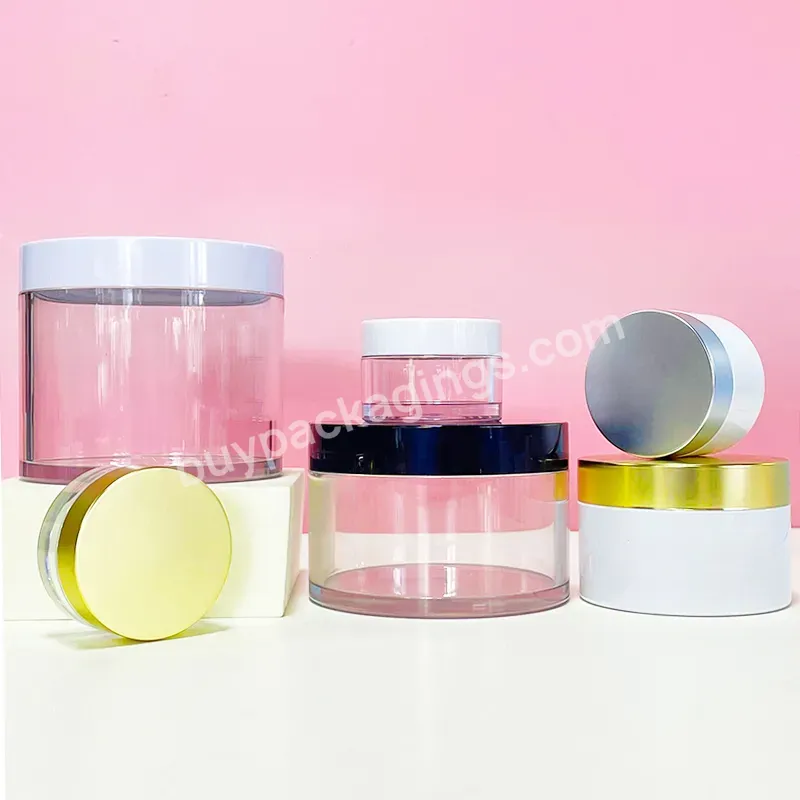 50ml 100ml 200ml 300ml Face Scrub Packaging Clear Pet Round Wide Mouth Low Profile Plastic Cosmetic Body Butter Jars With Lid