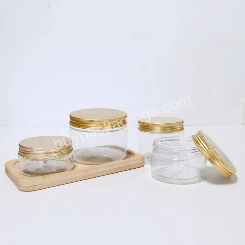 50ml 100ml 250ml 300ml Plastic Jar With Lid Cosmetic Packaging Clear Pet Plastic Cream Jar With Gold Lid - Buy Plastic Jar With Lid,Packaging Jars For Cream,Clear Pet Plastic Candy Jar.