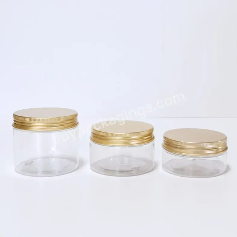 50ml 100ml 250ml 300ml Plastic Jar With Lid Cosmetic Packaging Clear Pet Plastic Cream Jar With Gold Lid