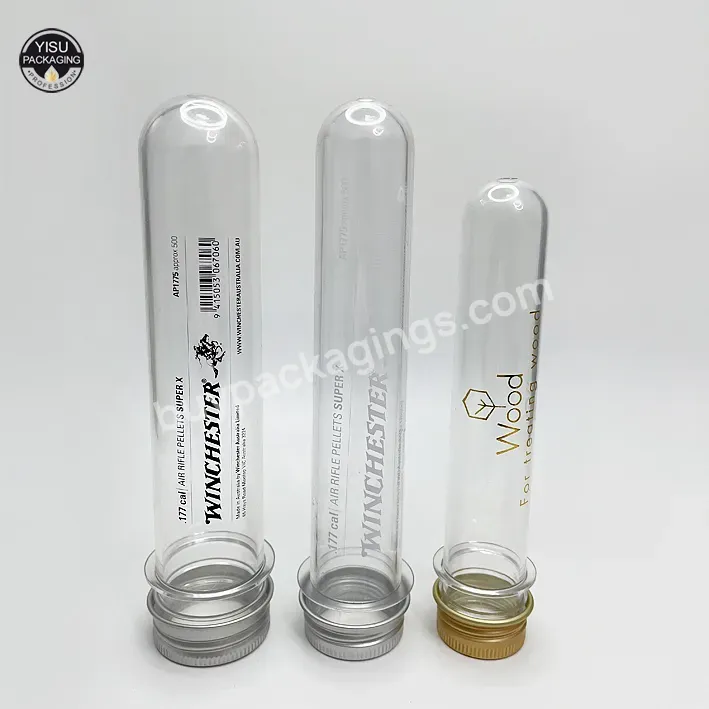 50ml 110ml 115ml Candy Flat Round Bottom Clear Pet Plastic Test Tube Plastic Packaging Tube With Aluminum Cap