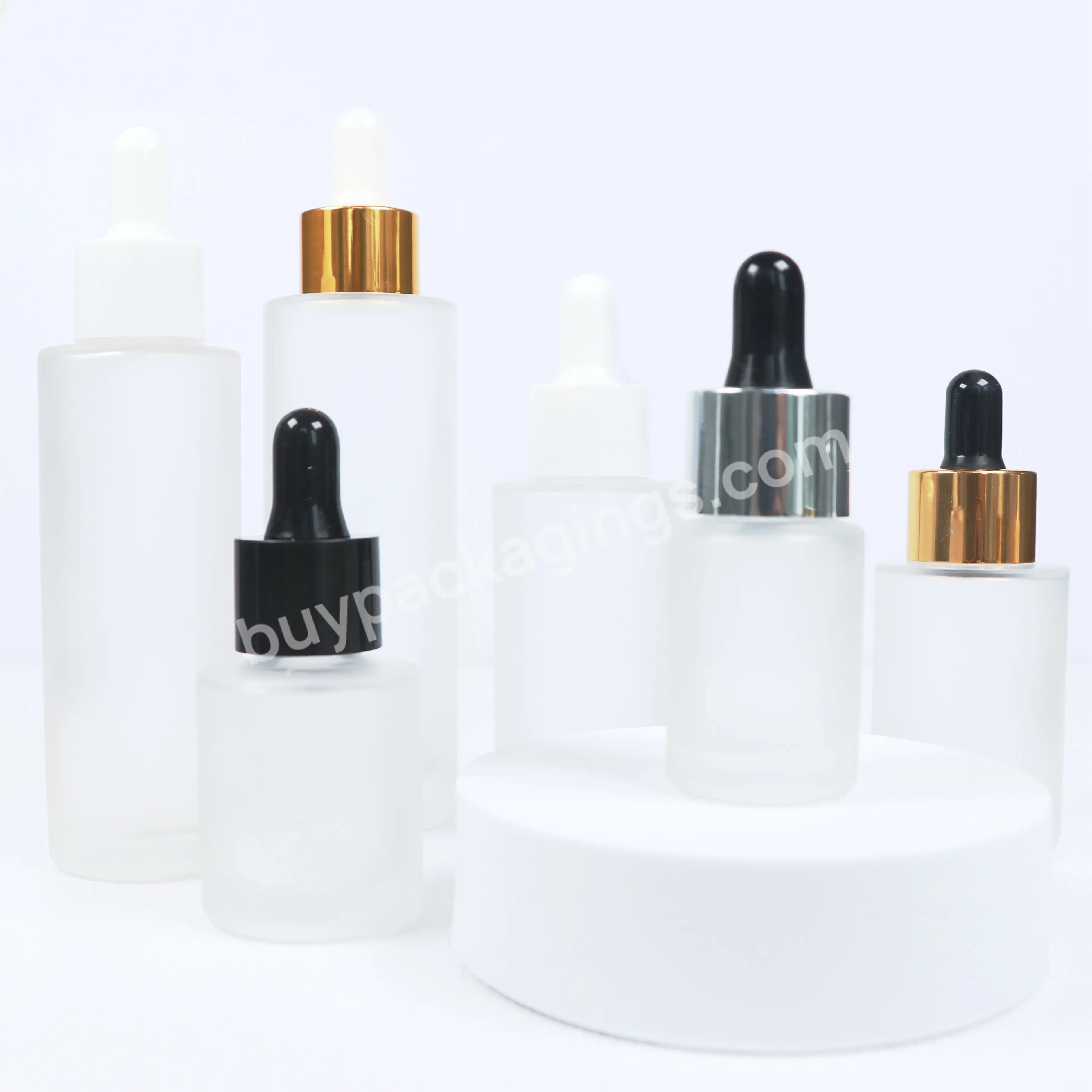 50ml 60ml 100m Flat Shoulder Frosted Glass Dropper Bottle Cylinder Dropper Bottle Packaging For Skin Care Essential Oil Hair Oil