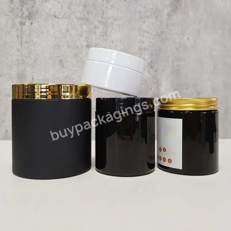 50ml 60ml 80ml 100ml 120ml 150ml 200ml 250ml Body Scrubs Cosmetic Cream Butter Pet Black Plastic Jar With Black Gold Silver Lid