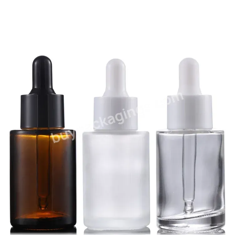 50ml 60ml Luxury Flat Round Transparent Empty Amber Clear Serum Gold Glass Dropper Bottle Essential Oil Bottles Cosmetic Jars