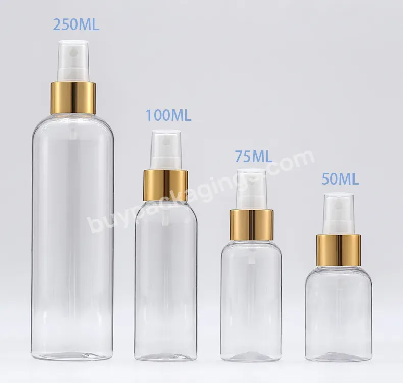 50ml 75ml 100ml 250ml Pet Clear Empty Round Plastic Spray Bottle For Skin Care For 75% Achohol