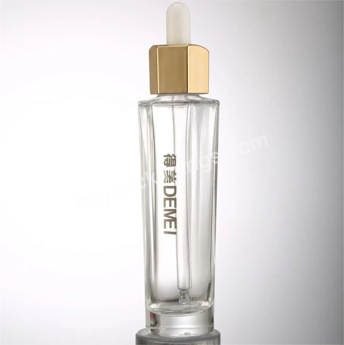 50ml Popular Hexagonal Glass Serum Bottle With Gold Dropper Pipette