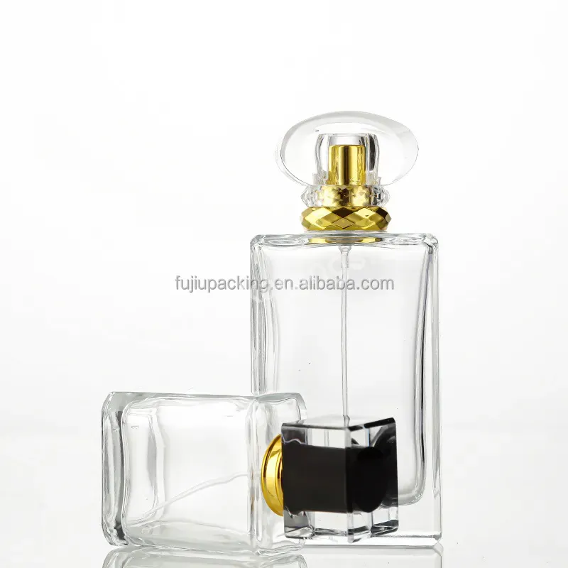 50ml Square Flat Glass Transparent Black Spray Perfume Bottle