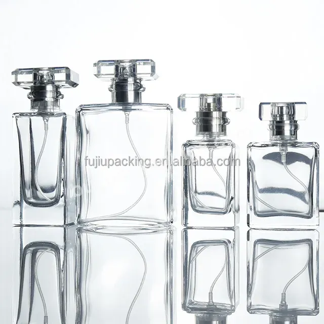 50ml Square Flat Glass Transparent Spray Perfume Bottle